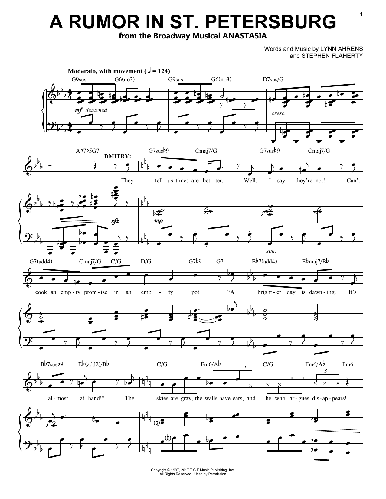 Stephen Flaherty A Rumor In St. Petersburg sheet music notes and chords arranged for Piano & Vocal