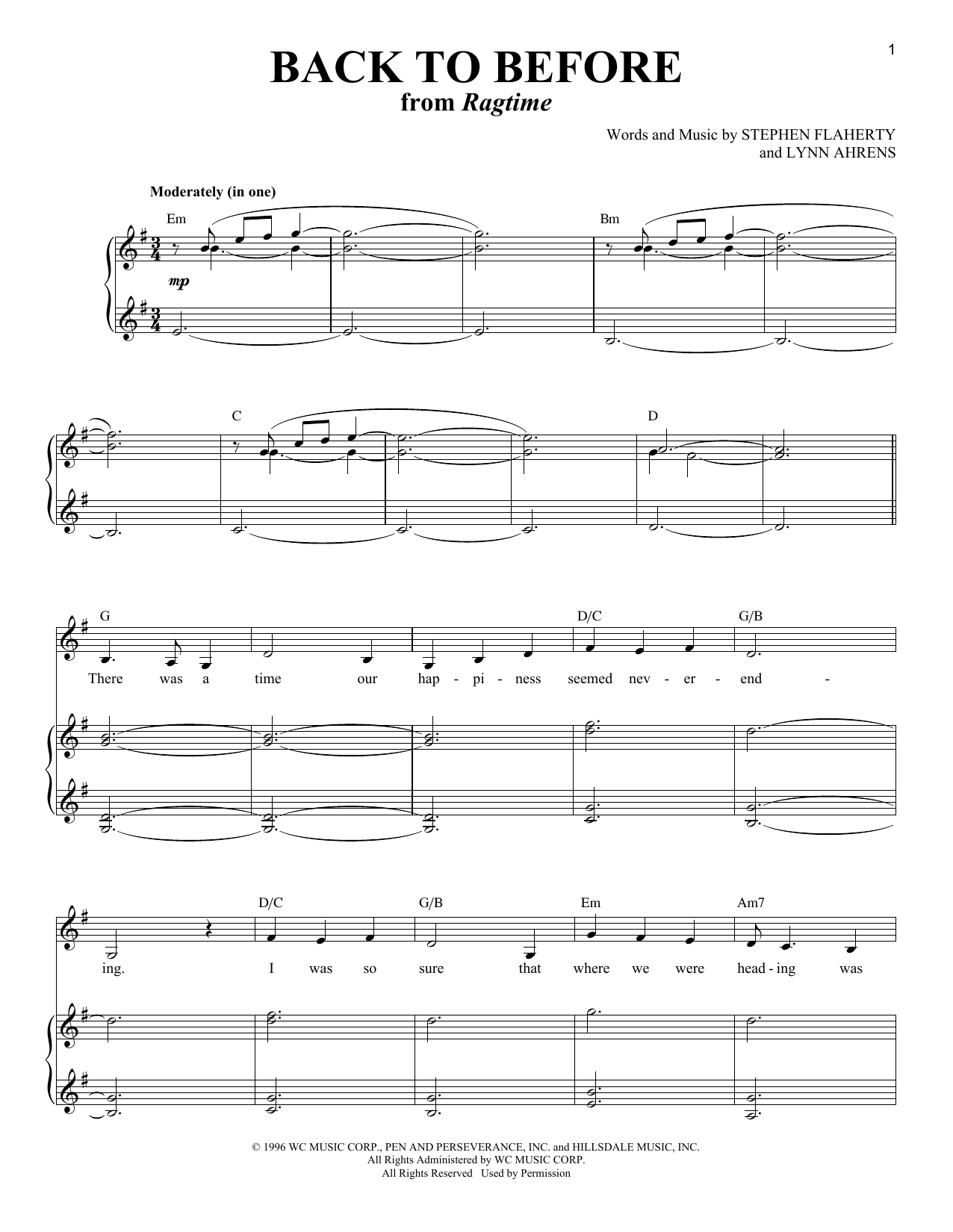 Stephen Flaherty and Lynn Ahrens Back To Before (from Ragtime) sheet music notes and chords arranged for Piano & Vocal