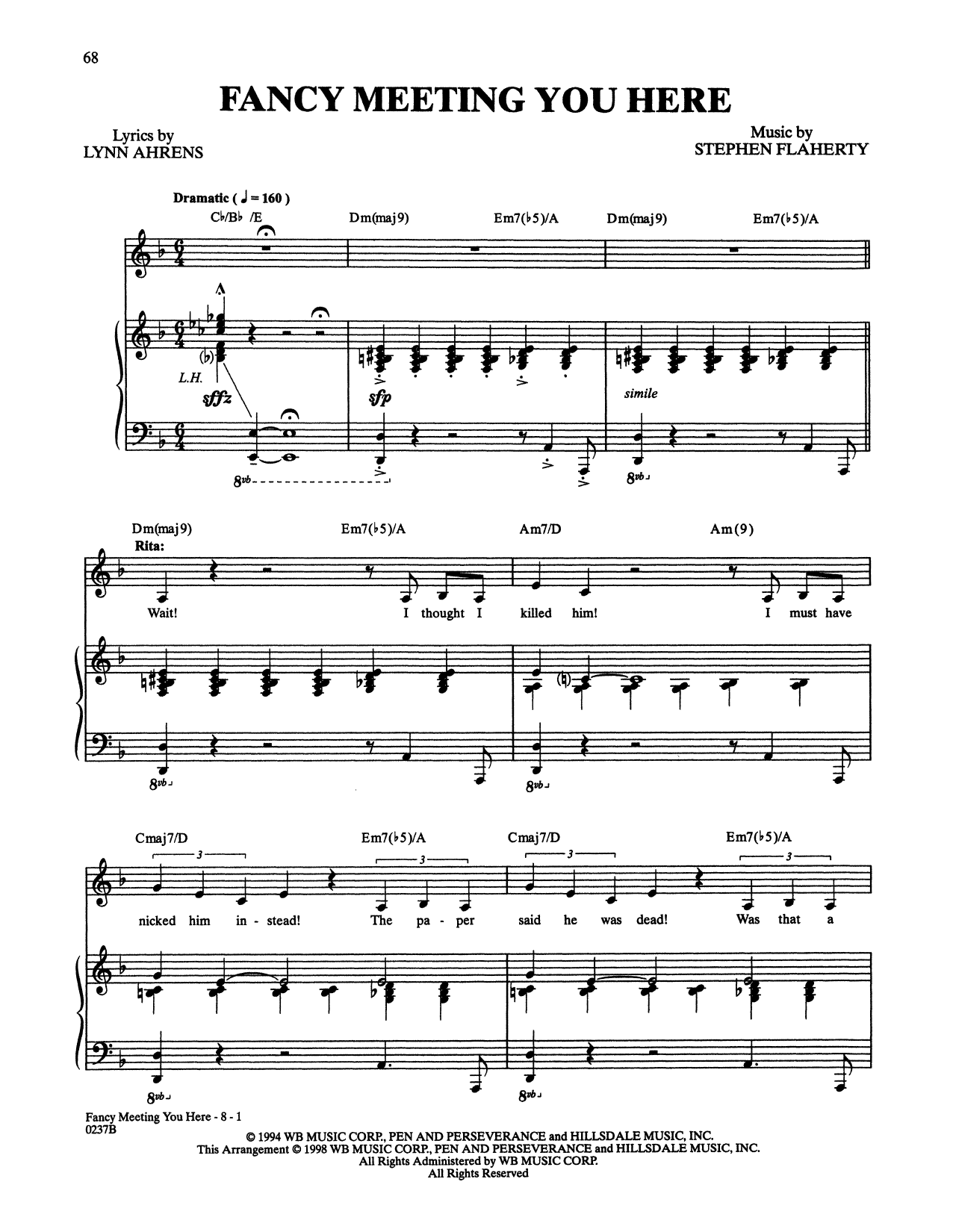 Stephen Flaherty and Lynn Ahrens Fancy Meeting You Here (from Lucky Stiff) sheet music notes and chords arranged for Piano & Vocal