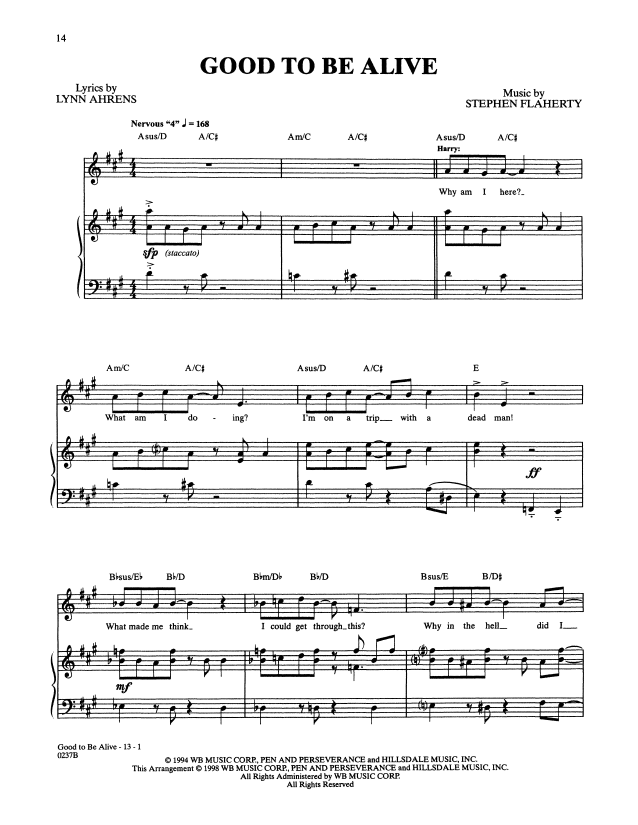 Stephen Flaherty and Lynn Ahrens Good To Be Alive (from Lucky Stiff) sheet music notes and chords arranged for Piano & Vocal