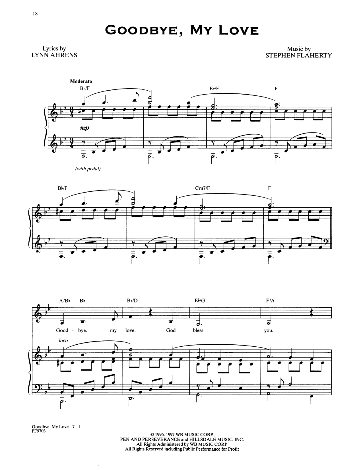 Stephen Flaherty and Lynn Ahrens Goodbye, My Love (from Ragtime: The Musical) sheet music notes and chords arranged for Piano & Vocal