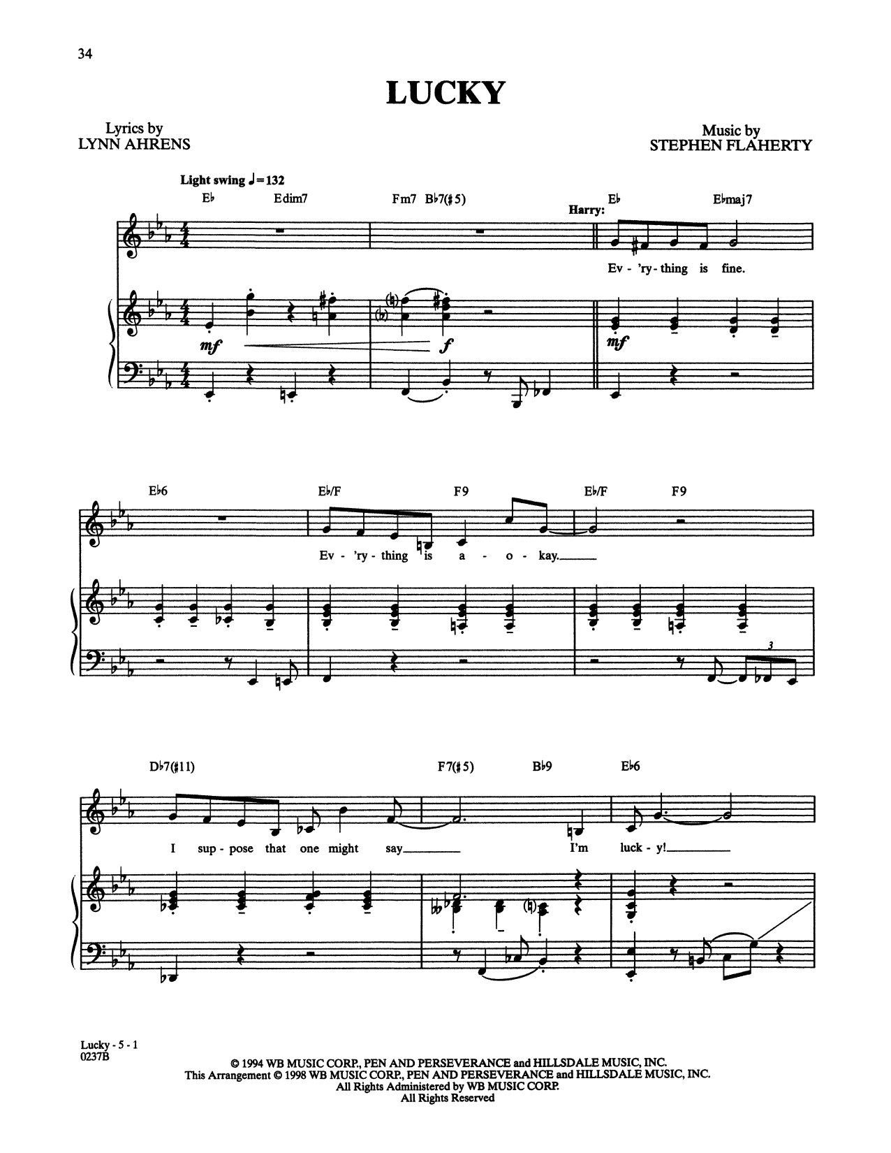 Stephen Flaherty and Lynn Ahrens Lucky (from Lucky Stiff) sheet music notes and chords arranged for Piano & Vocal