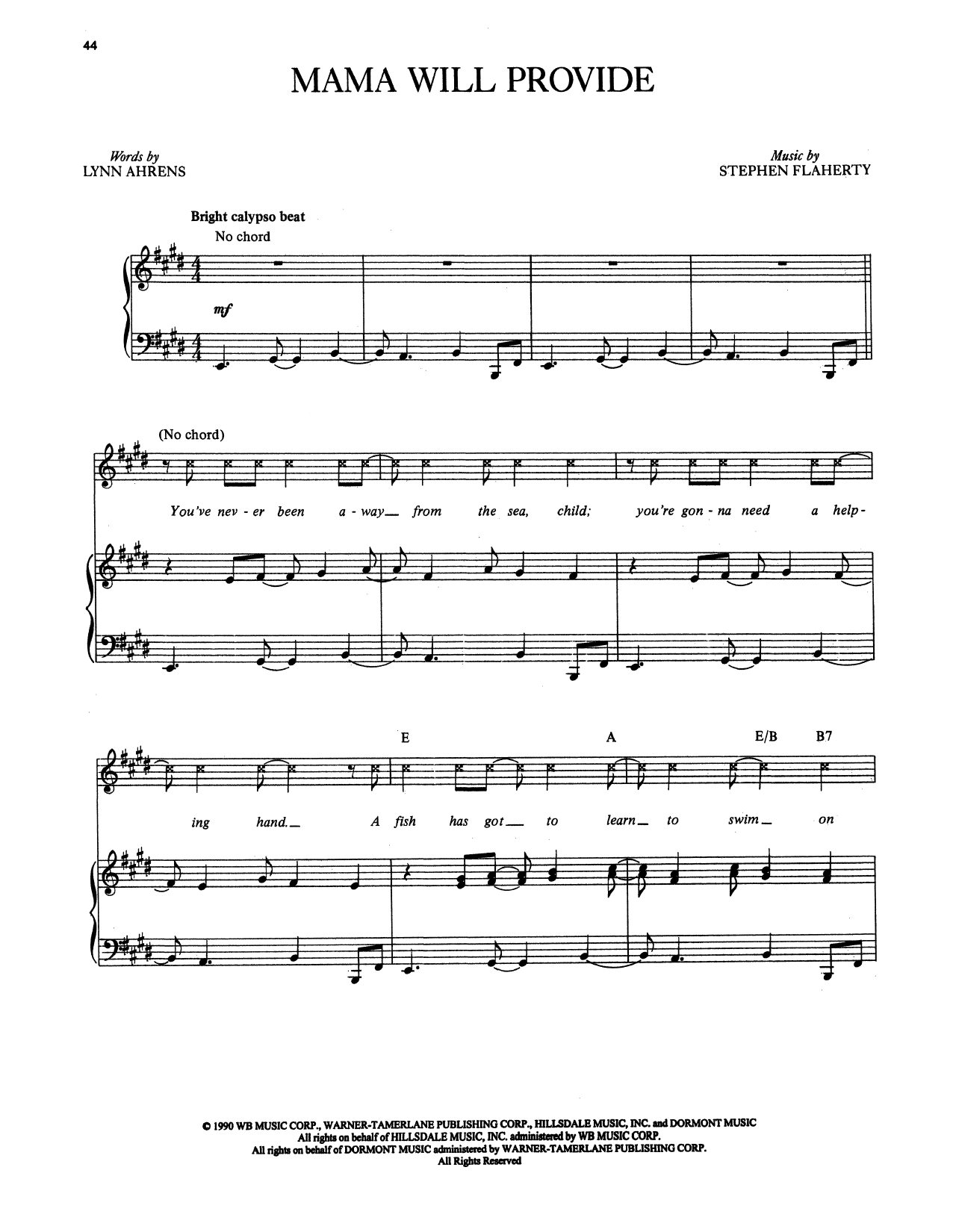 Stephen Flaherty and Lynn Ahrens Mama Will Provide (from Once on This Island) sheet music notes and chords arranged for Piano & Vocal