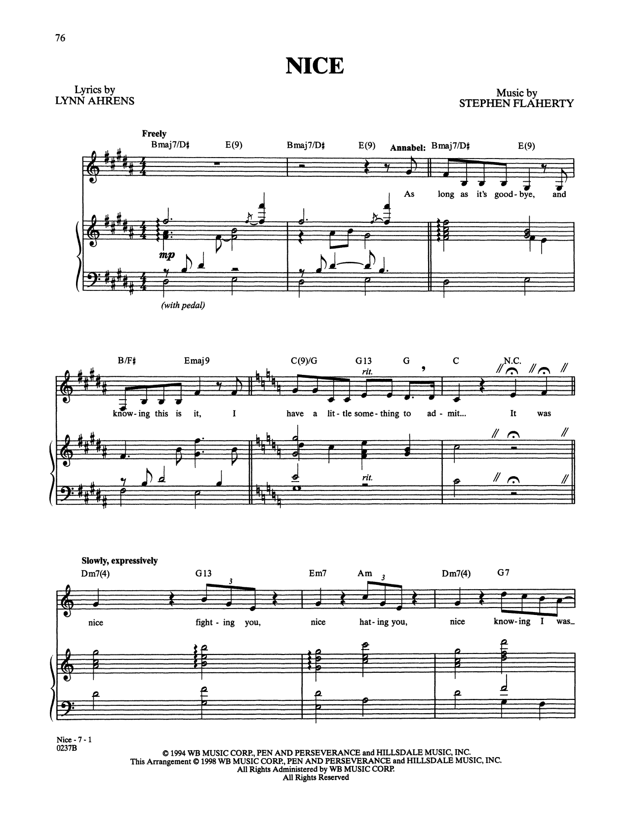 Stephen Flaherty and Lynn Ahrens Nice (from Lucky Stiff) sheet music notes and chords arranged for Piano & Vocal