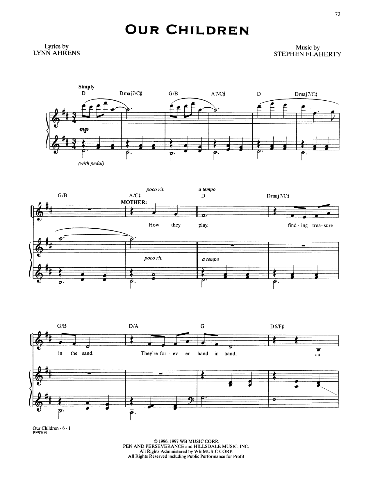 Stephen Flaherty and Lynn Ahrens Our Children (from Ragtime: The Musical) sheet music notes and chords arranged for Piano & Vocal