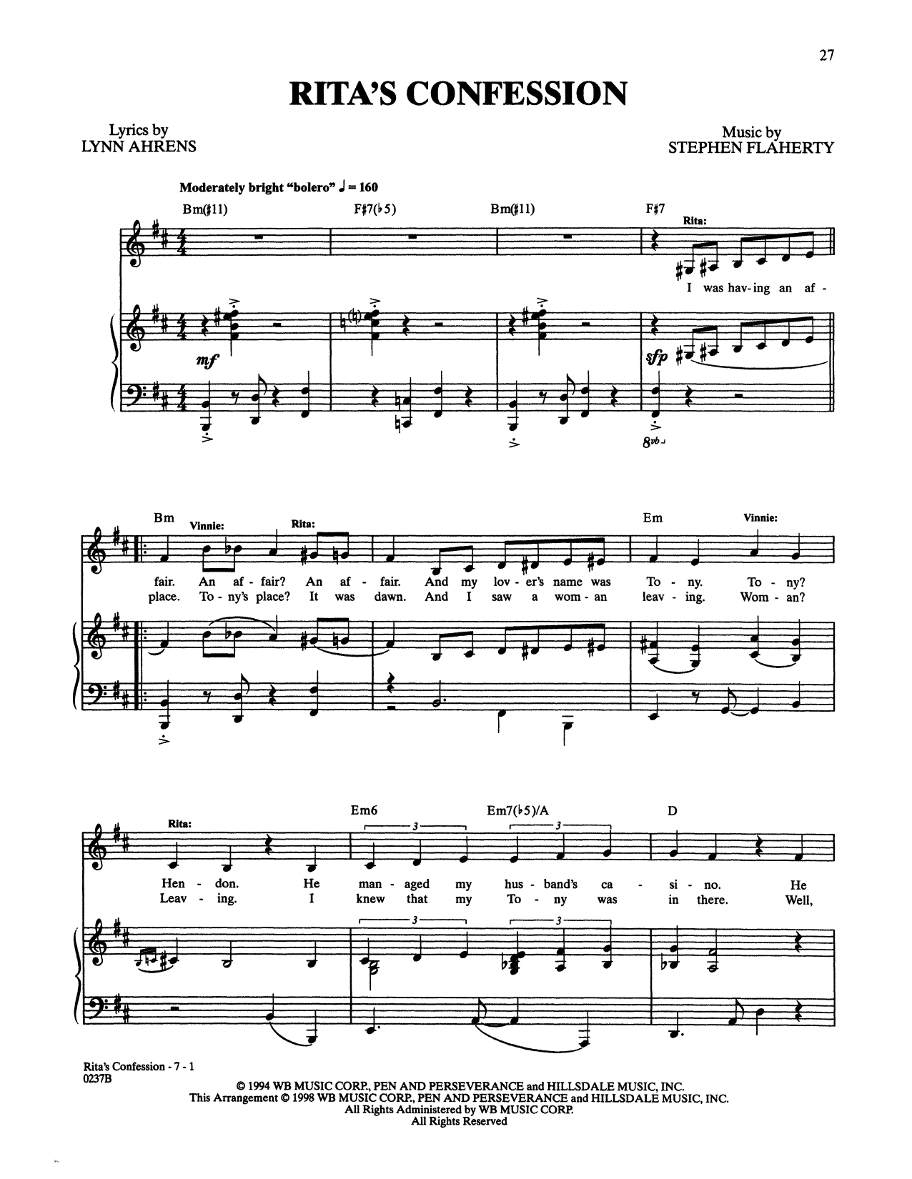 Stephen Flaherty and Lynn Ahrens Rita's Confession (from Lucky Stiff) sheet music notes and chords arranged for Piano & Vocal