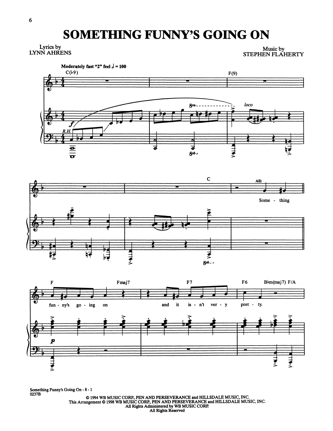 Stephen Flaherty and Lynn Ahrens Something Funny's Going On (from Lucky Stiff) sheet music notes and chords arranged for Piano & Vocal