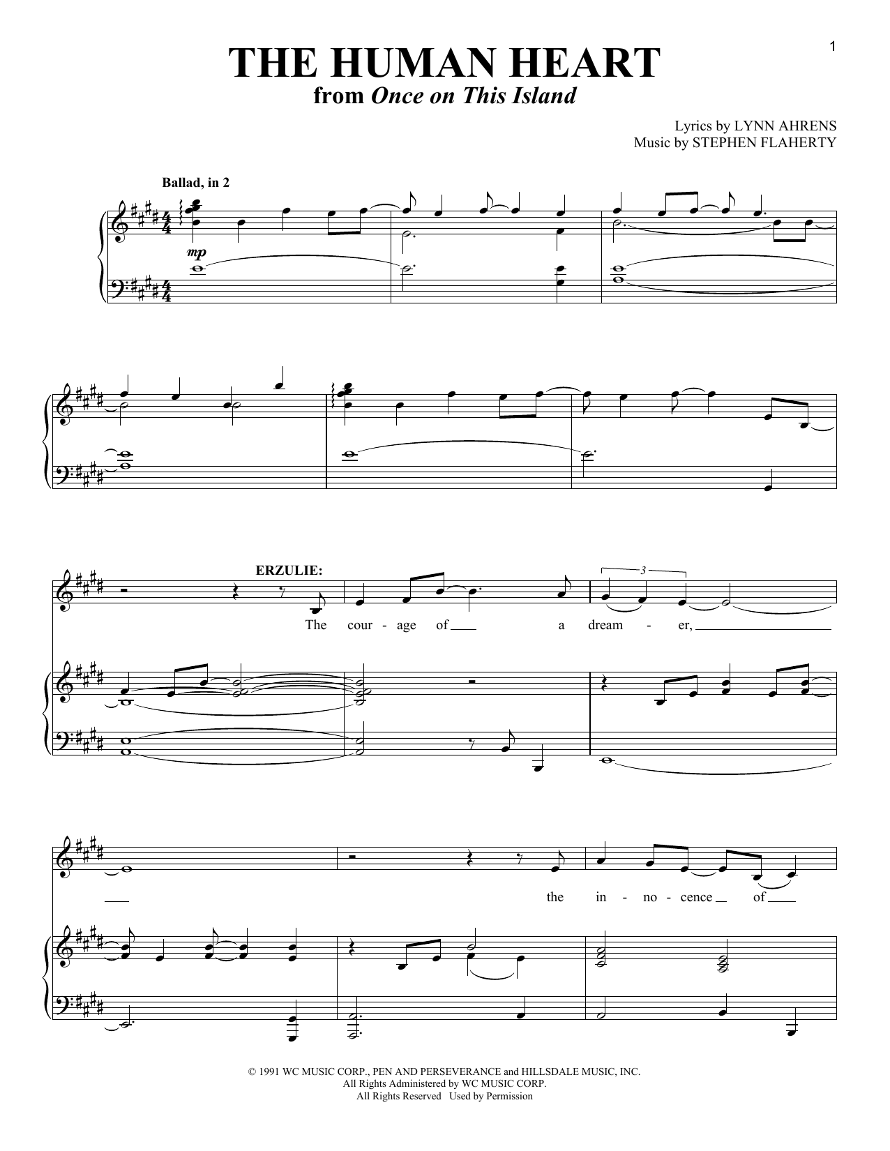 Stephen Flaherty and Lynn Ahrens The Human Heart (from Once on This Island) sheet music notes and chords arranged for Piano & Vocal