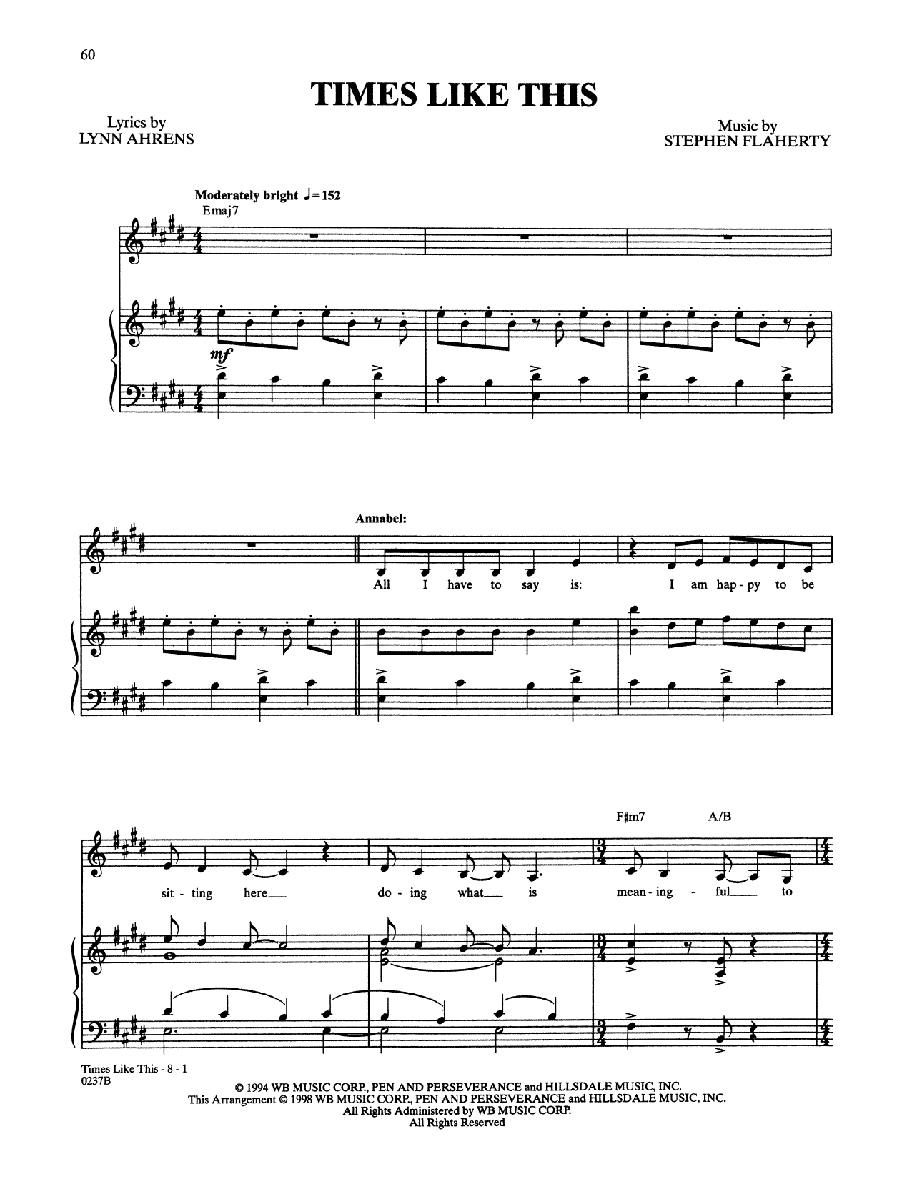 Stephen Flaherty and Lynn Ahrens Times Like This (from Lucky Stiff) sheet music notes and chords arranged for Piano & Vocal