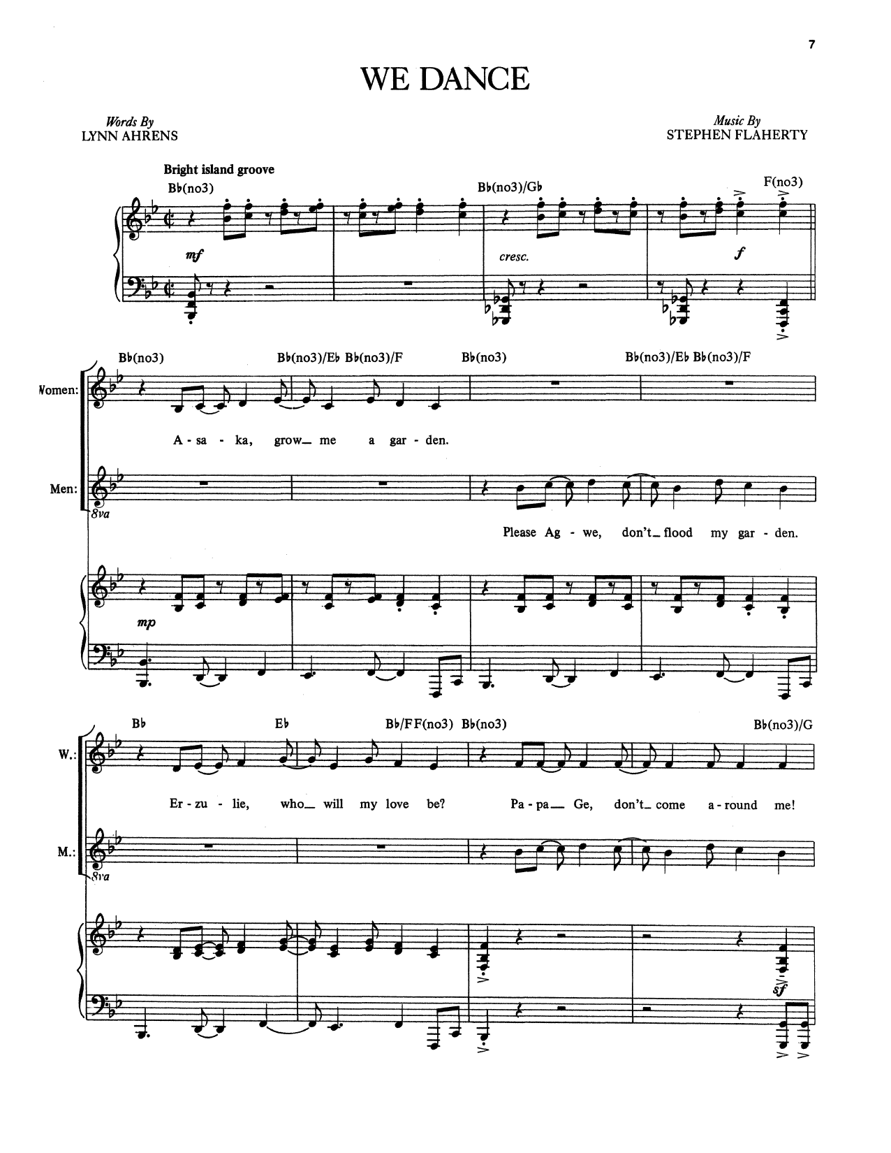 Stephen Flaherty and Lynn Ahrens We Dance (from Once on This Island) sheet music notes and chords arranged for Piano & Vocal