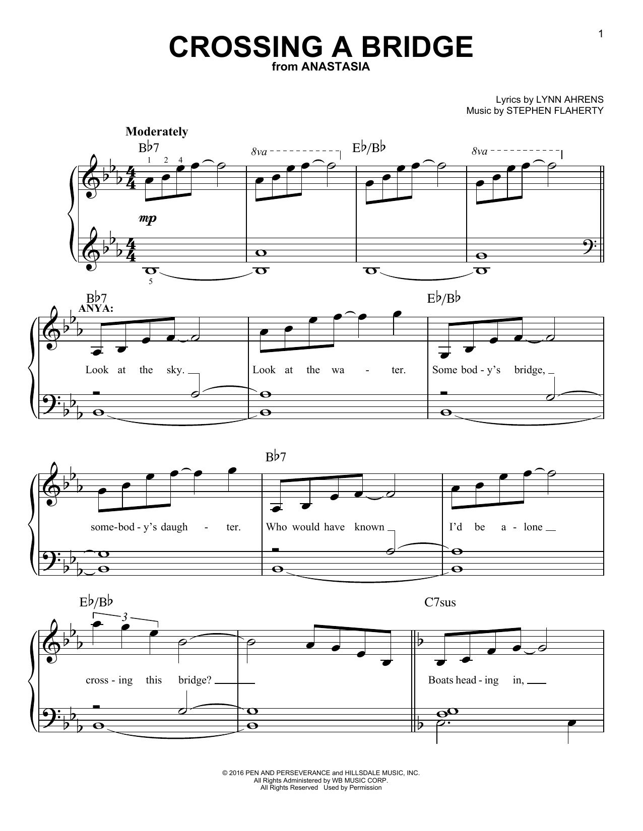 Stephen Flaherty Crossing A Bridge (from Anastasia) sheet music notes and chords arranged for Easy Piano