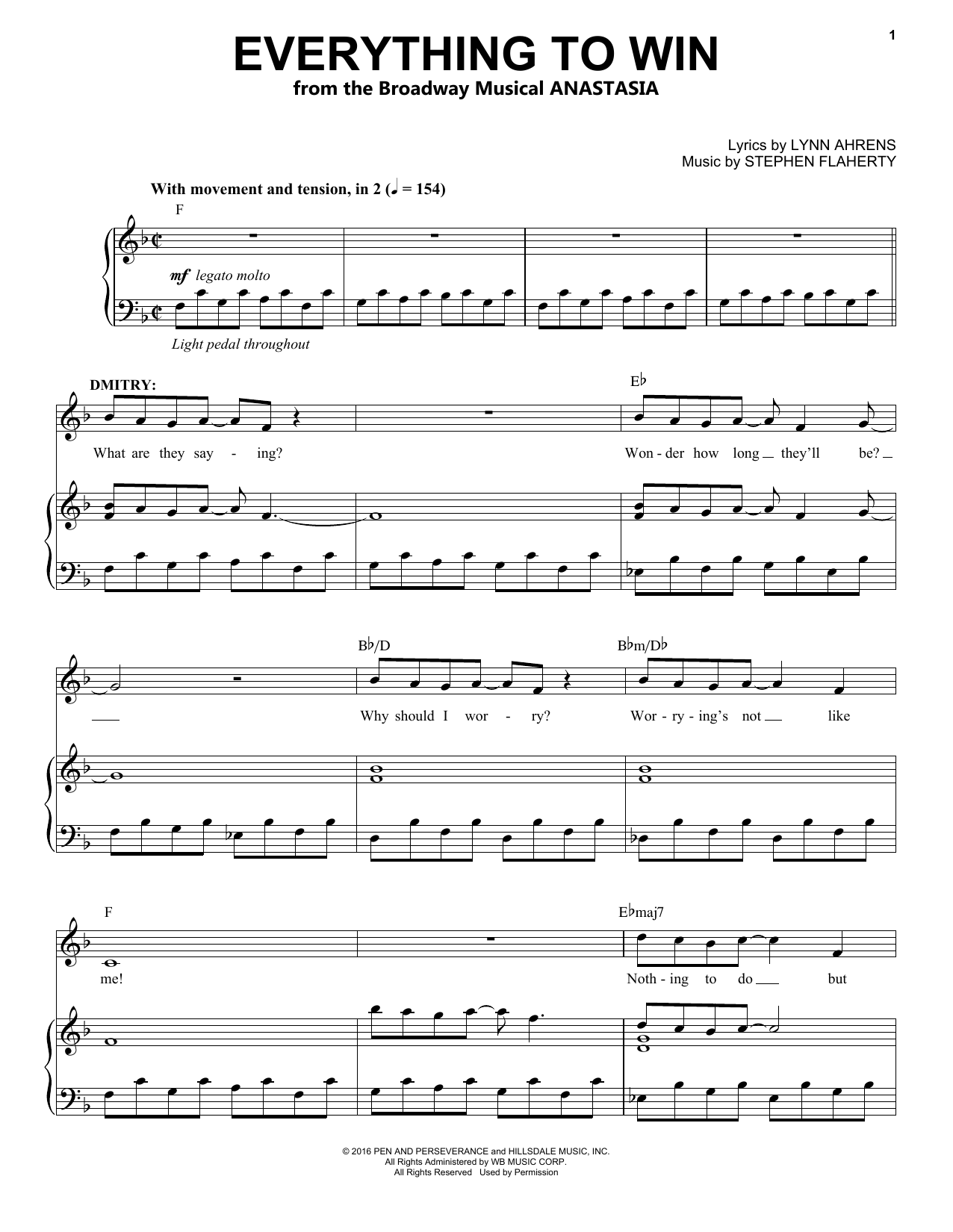 Stephen Flaherty Everything To Win sheet music notes and chords arranged for Piano & Vocal