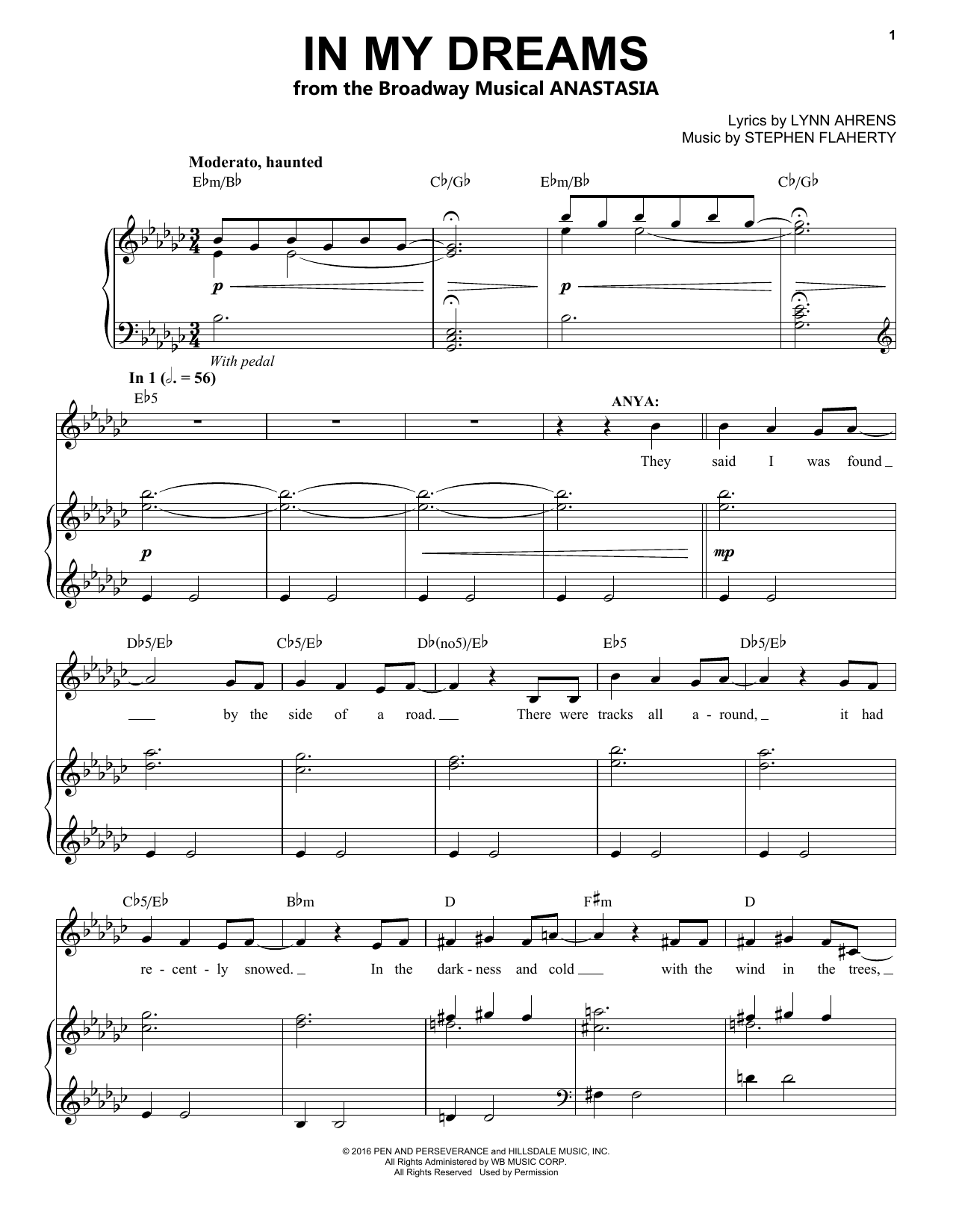 Stephen Flaherty In My Dreams (from Anastasia) sheet music notes and chords arranged for Easy Piano