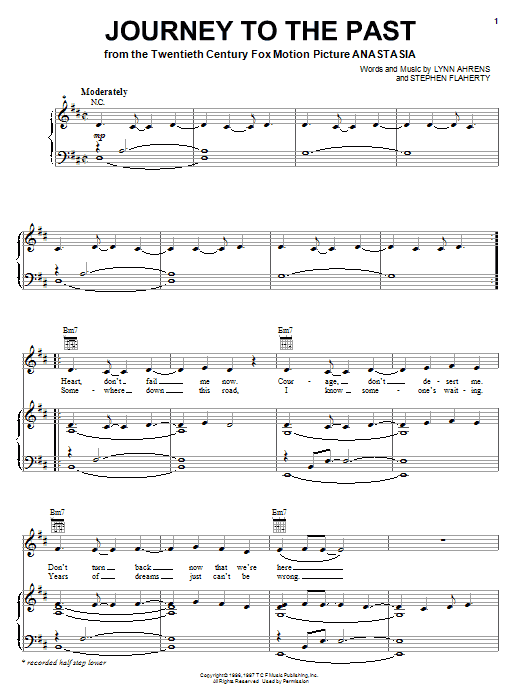 Stephen Flaherty Journey To The Past (from Anastasia) sheet music notes and chords arranged for Piano, Vocal & Guitar Chords (Right-Hand Melody)