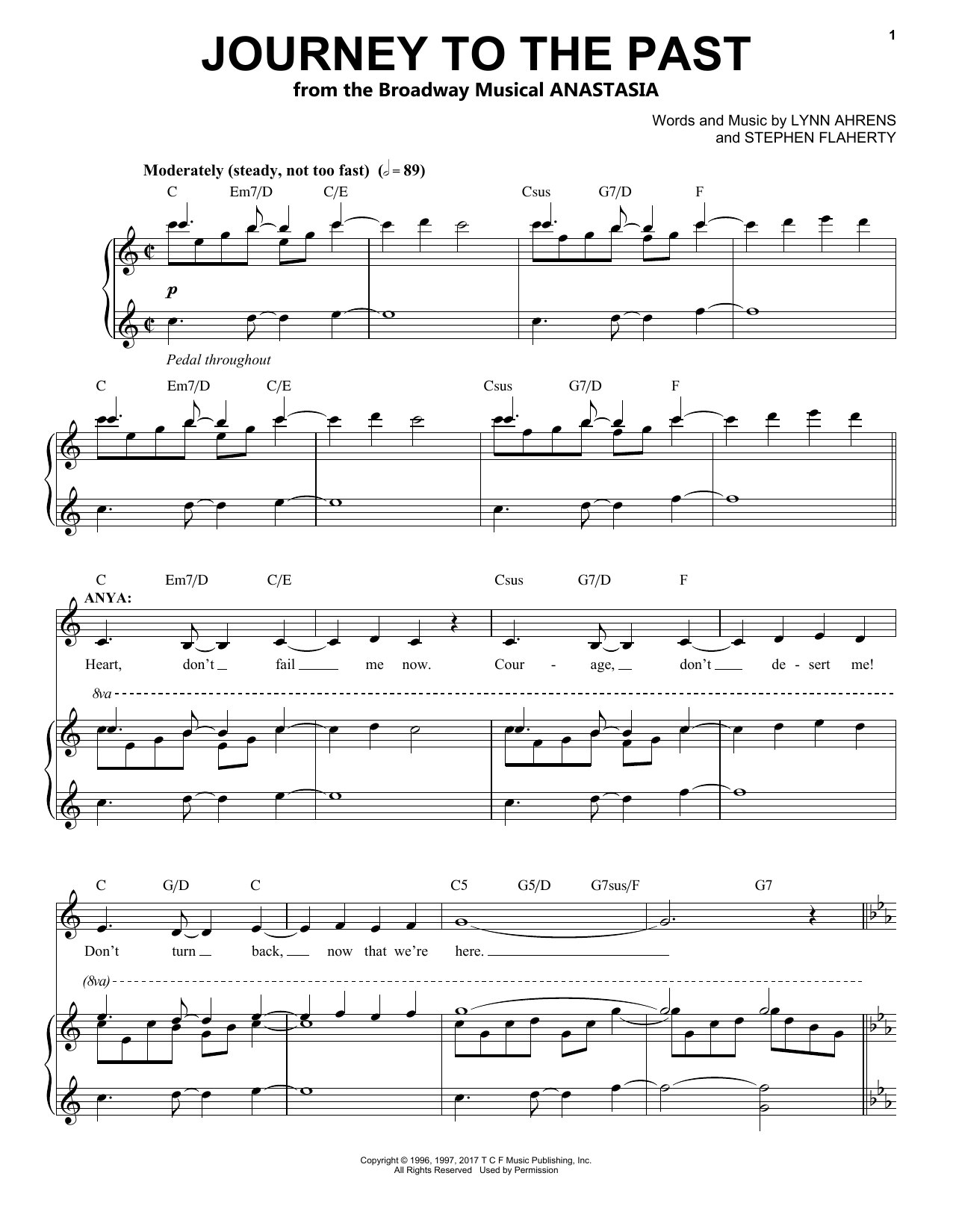 Stephen Flaherty Journey To The Past sheet music notes and chords arranged for Piano, Vocal & Guitar Chords (Right-Hand Melody)