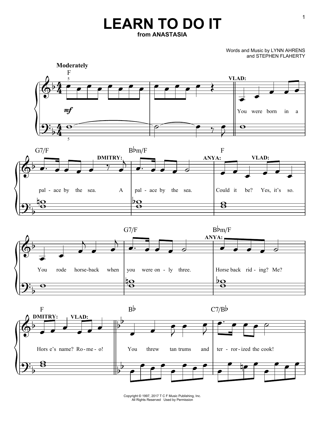 Stephen Flaherty Learn To Do It (from Anastasia) sheet music notes and chords arranged for Easy Piano