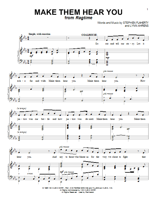 Stephen Flaherty Make Them Hear You (from Ragtime: The Musical) sheet music notes and chords arranged for Piano & Vocal