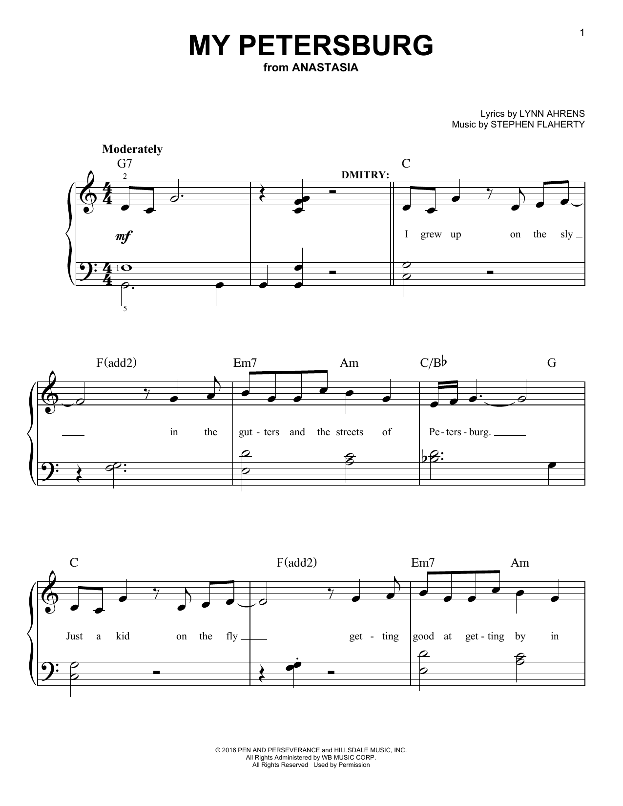 Stephen Flaherty My Petersburg (from Anastasia) sheet music notes and chords arranged for Easy Piano