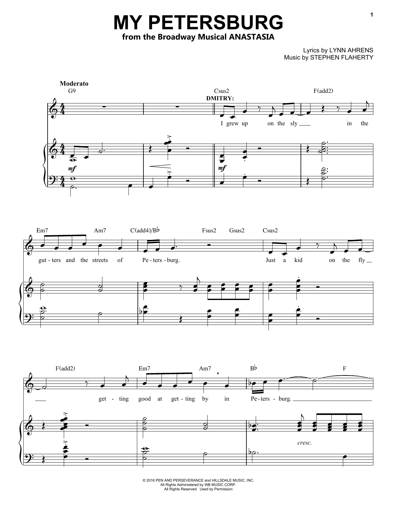 Stephen Flaherty My Petersburg sheet music notes and chords arranged for Piano & Vocal