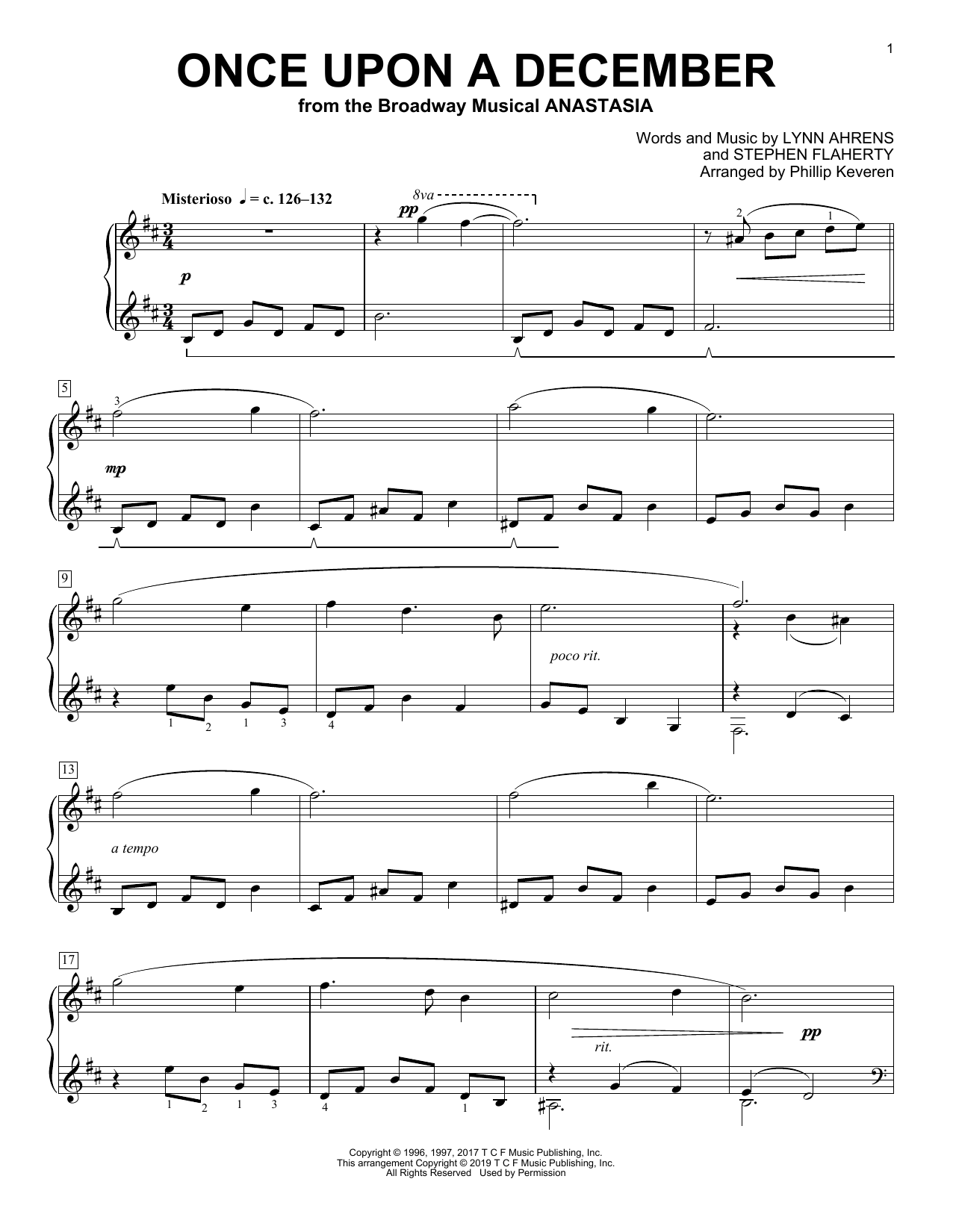 Stephen Flaherty Once Upon A December [Classical version] (from Anastasia) (arr. Phillip Keveren) sheet music notes and chords arranged for Piano Solo