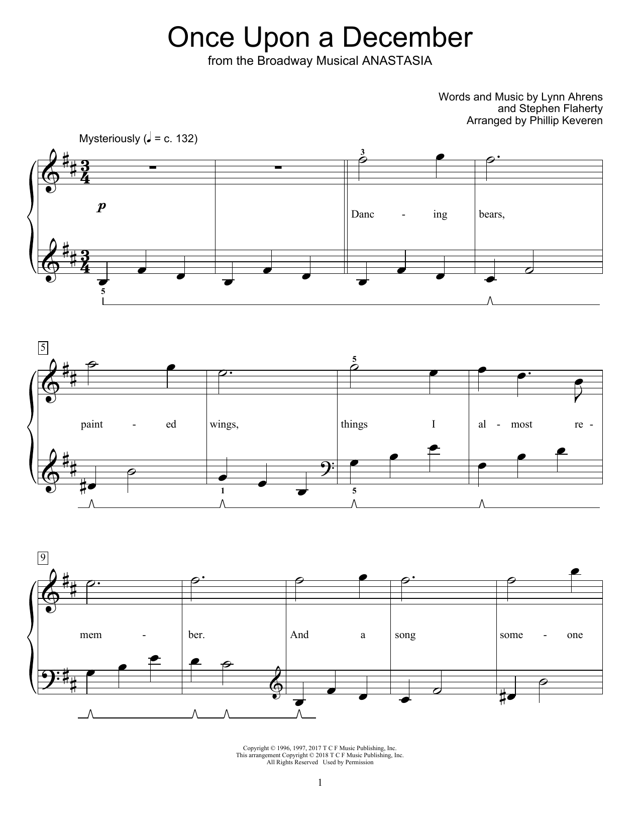 Stephen Flaherty Once Upon A December (from Anastasia) (arr. Phillip Keveren) sheet music notes and chords arranged for Educational Piano