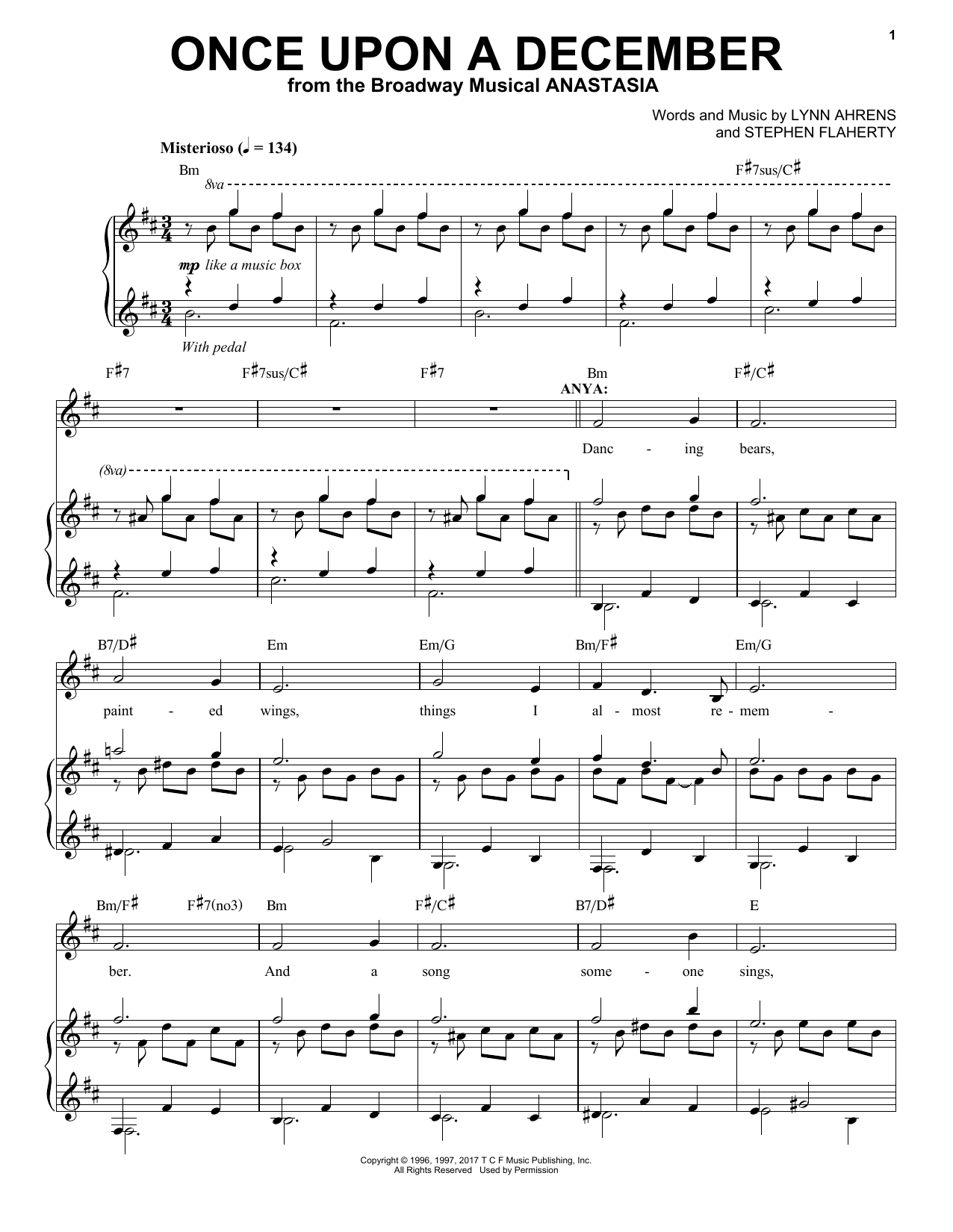 Stephen Flaherty Once Upon A December sheet music notes and chords arranged for Piano & Vocal