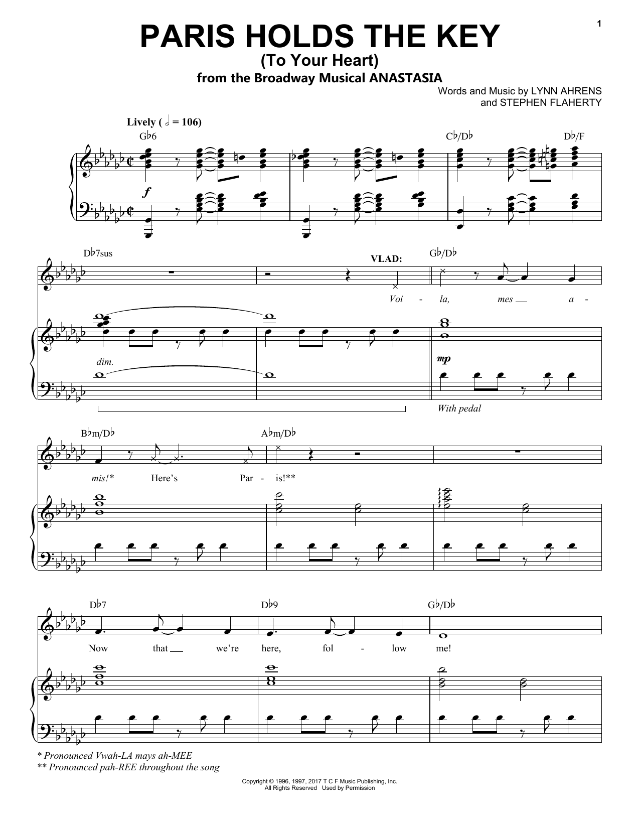 Stephen Flaherty Paris Holds The Key (To Your Heart) sheet music notes and chords arranged for Piano & Vocal