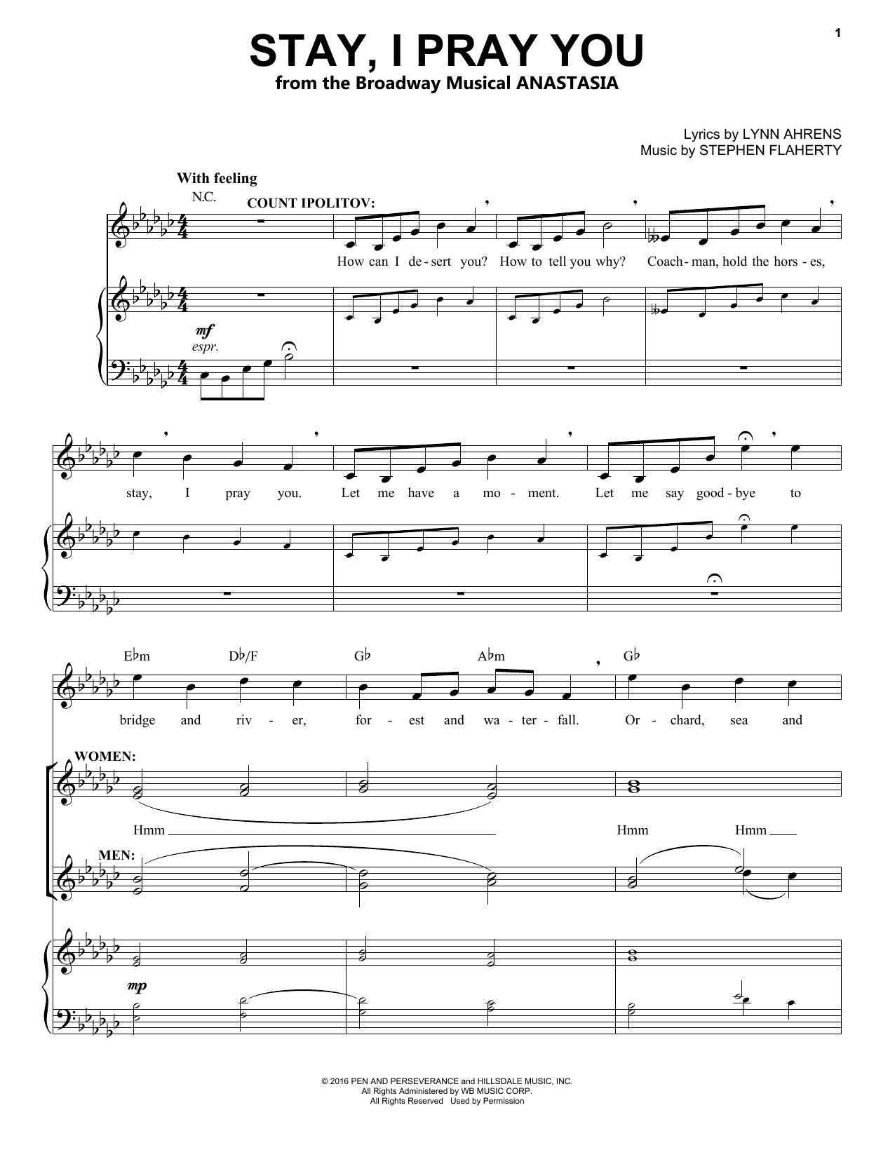 Stephen Flaherty Stay, I Pray You sheet music notes and chords arranged for Piano & Vocal