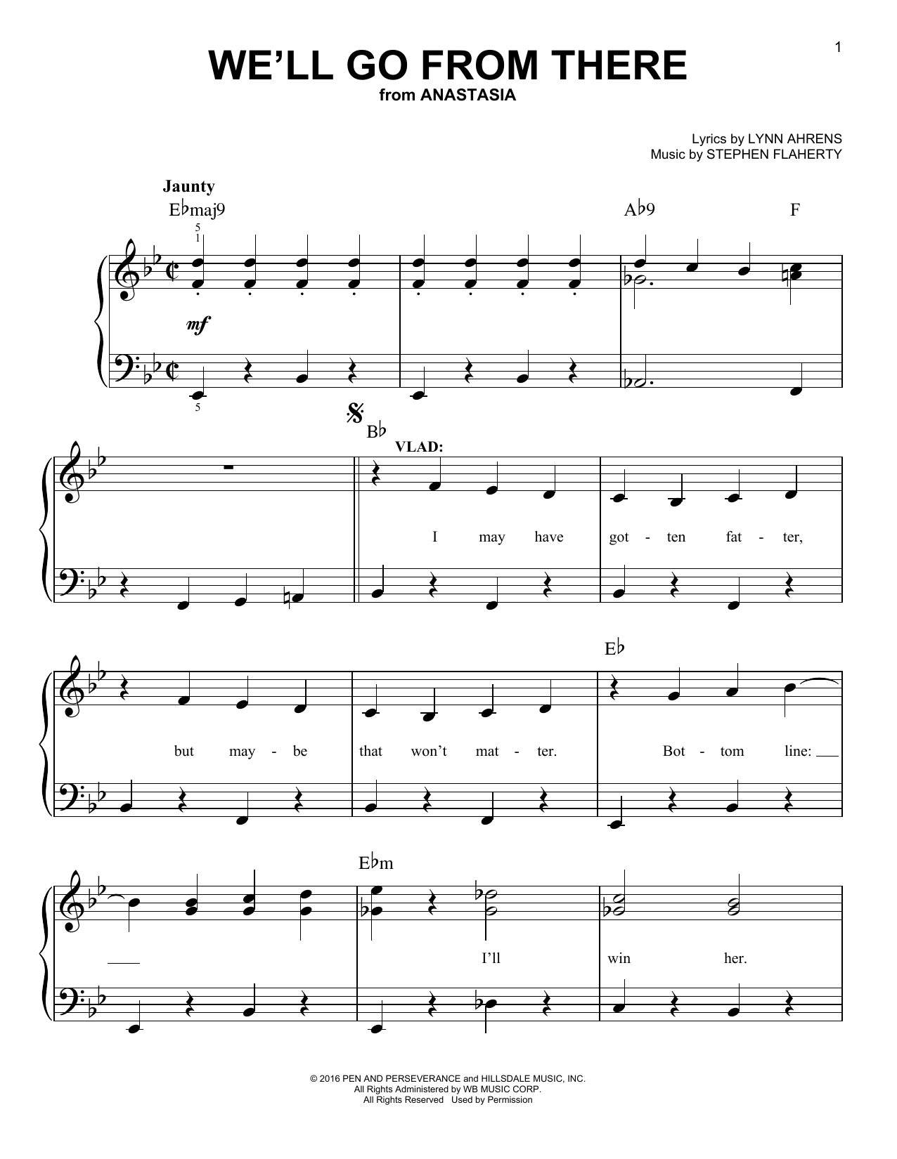 Stephen Flaherty We'll Go From There (from Anastasia) sheet music notes and chords arranged for Easy Piano