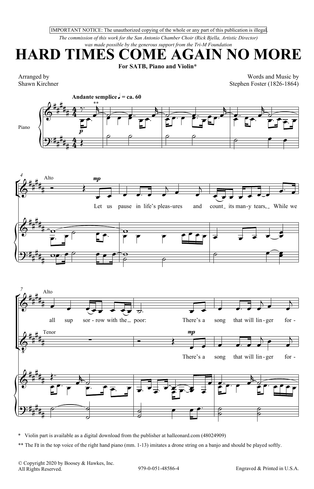 Stephen Foster Hard Times Come Again No More (arr. Shawn Kirchner) sheet music notes and chords arranged for SATB Choir