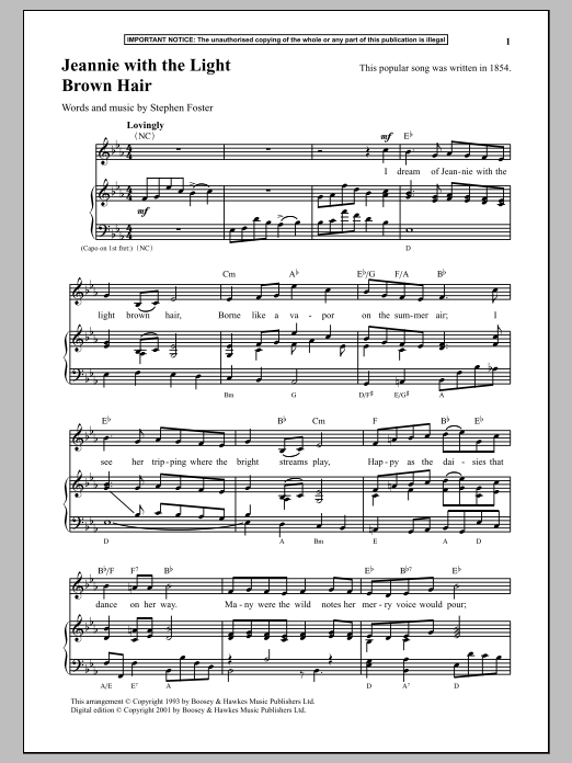 Stephen Foster Jeannie With The Light Brown Hair sheet music notes and chords arranged for Piano & Vocal