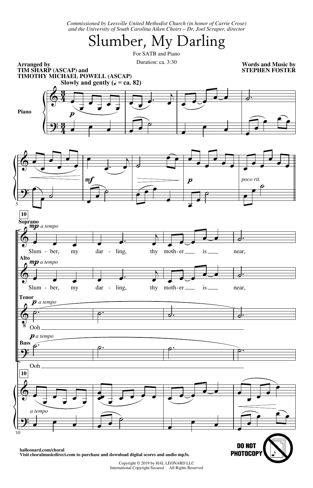 Stephen Foster Slumber My Darling (arr. Tim Sharp and Timothy Michael Powell) sheet music notes and chords arranged for SATB Choir