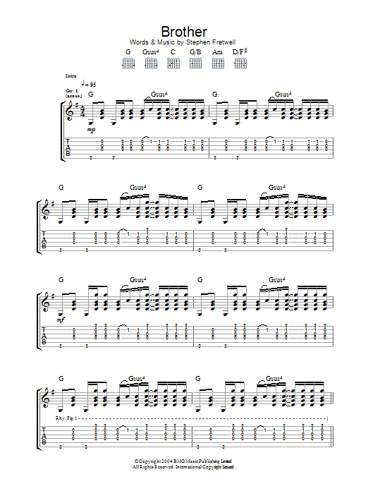 Stephen Fretwell Brother sheet music notes and chords arranged for Guitar Tab