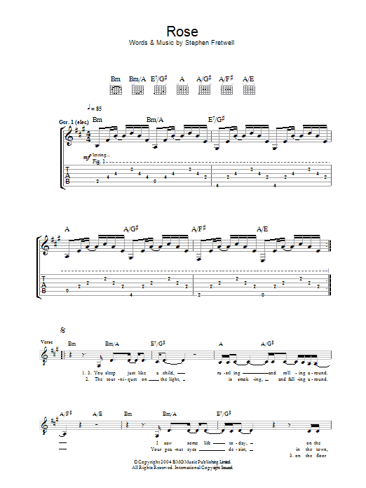 Stephen Fretwell Rose sheet music notes and chords arranged for Guitar Tab