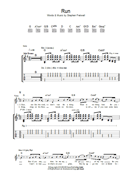 Stephen Fretwell Run sheet music notes and chords arranged for Guitar Tab
