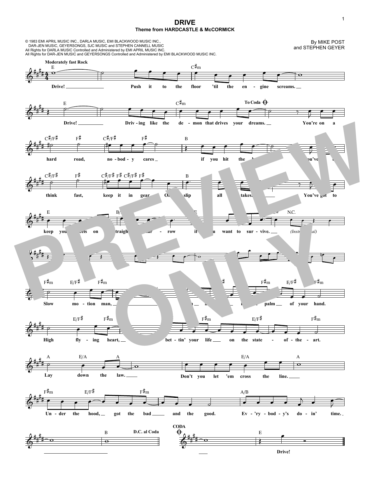 Stephen Geyer Drive sheet music notes and chords arranged for Lead Sheet / Fake Book