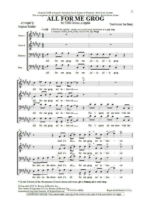 Stephen Hatfield All For Me Grog sheet music notes and chords arranged for TTBB Choir