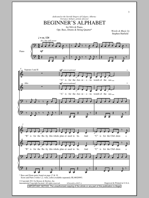 Stephen Hatfield Beginner's Alphabet sheet music notes and chords arranged for SSA Choir