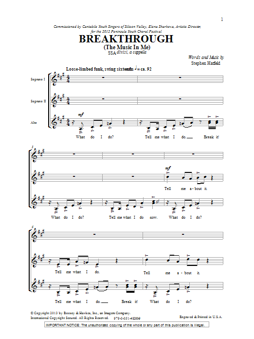 Stephen Hatfield Breakthrough sheet music notes and chords arranged for SSA Choir