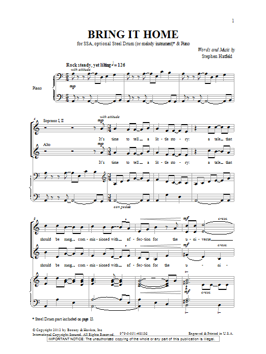 Stephen Hatfield Bring It Home sheet music notes and chords arranged for SSA Choir