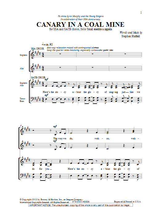 Stephen Hatfield Canary In A Coal Mine sheet music notes and chords arranged for SATB Choir