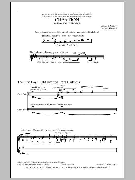 Stephen Hatfield Creation sheet music notes and chords arranged for SSA Choir