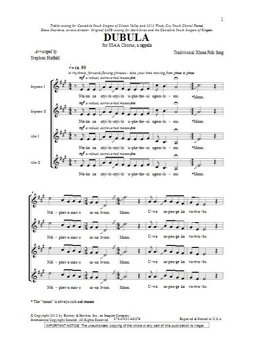Stephen Hatfield Dubula sheet music notes and chords arranged for SSA Choir