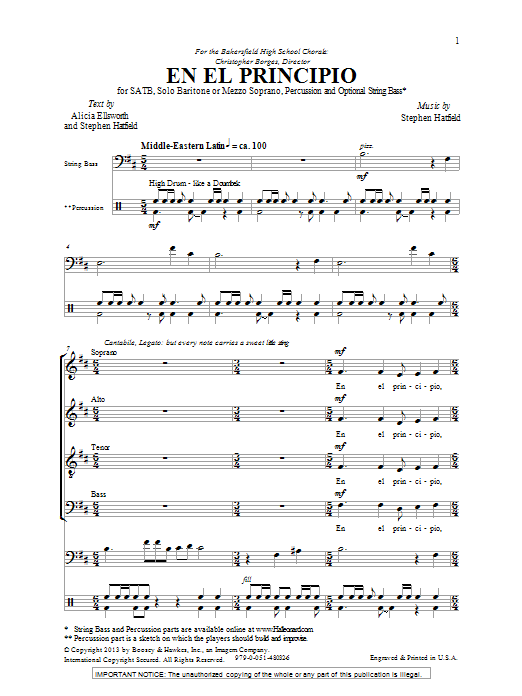 Stephen Hatfield En El Principio sheet music notes and chords arranged for SATB Choir