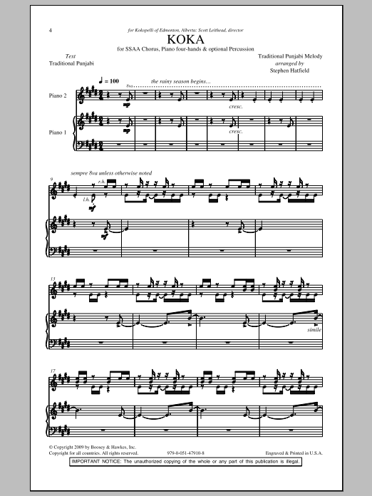 Stephen Hatfield Koka sheet music notes and chords arranged for SATB Choir