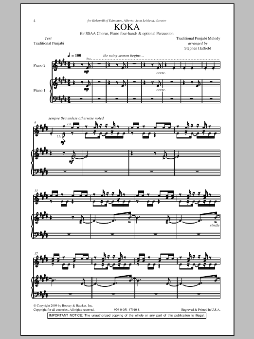 Stephen Hatfield Koka sheet music notes and chords arranged for SSA Choir