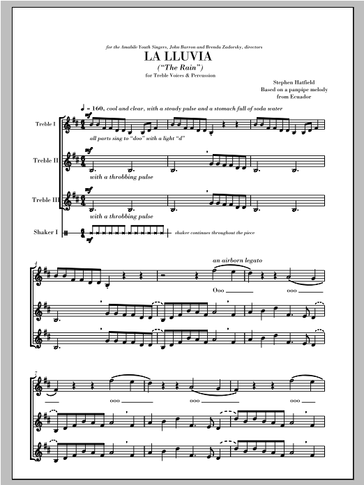 Stephen Hatfield La Lluvia (The Rain) sheet music notes and chords arranged for SSA Choir