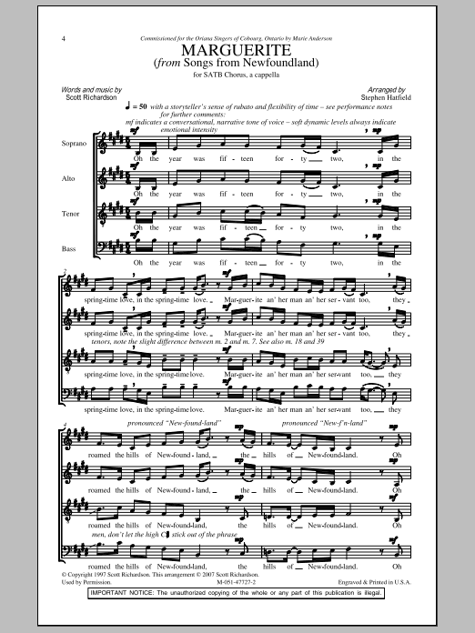 Stephen Hatfield Marguerite sheet music notes and chords arranged for SATB Choir