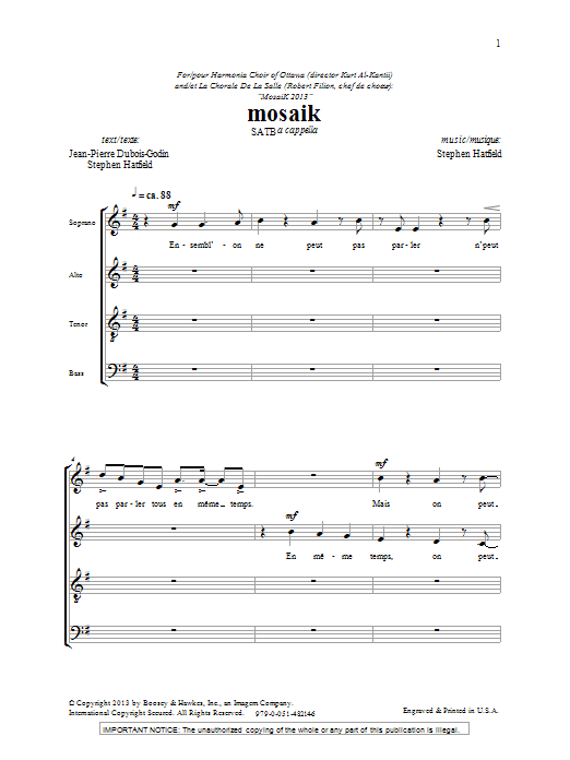 Stephen Hatfield Mosaik sheet music notes and chords arranged for SATB Choir