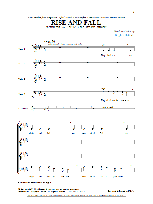 Stephen Hatfield Rise And Fall sheet music notes and chords arranged for 4-Part Choir
